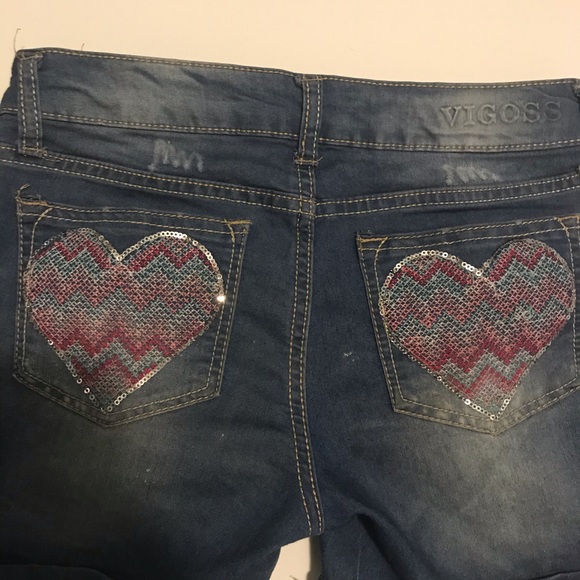 heart sequin Jean shorts and heart sequin shirt - Picture 2 of 4